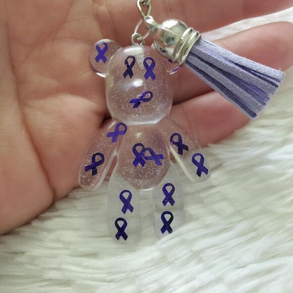 Purple Awareness Ribbon Bear Keychain - Picture 7 of 10
